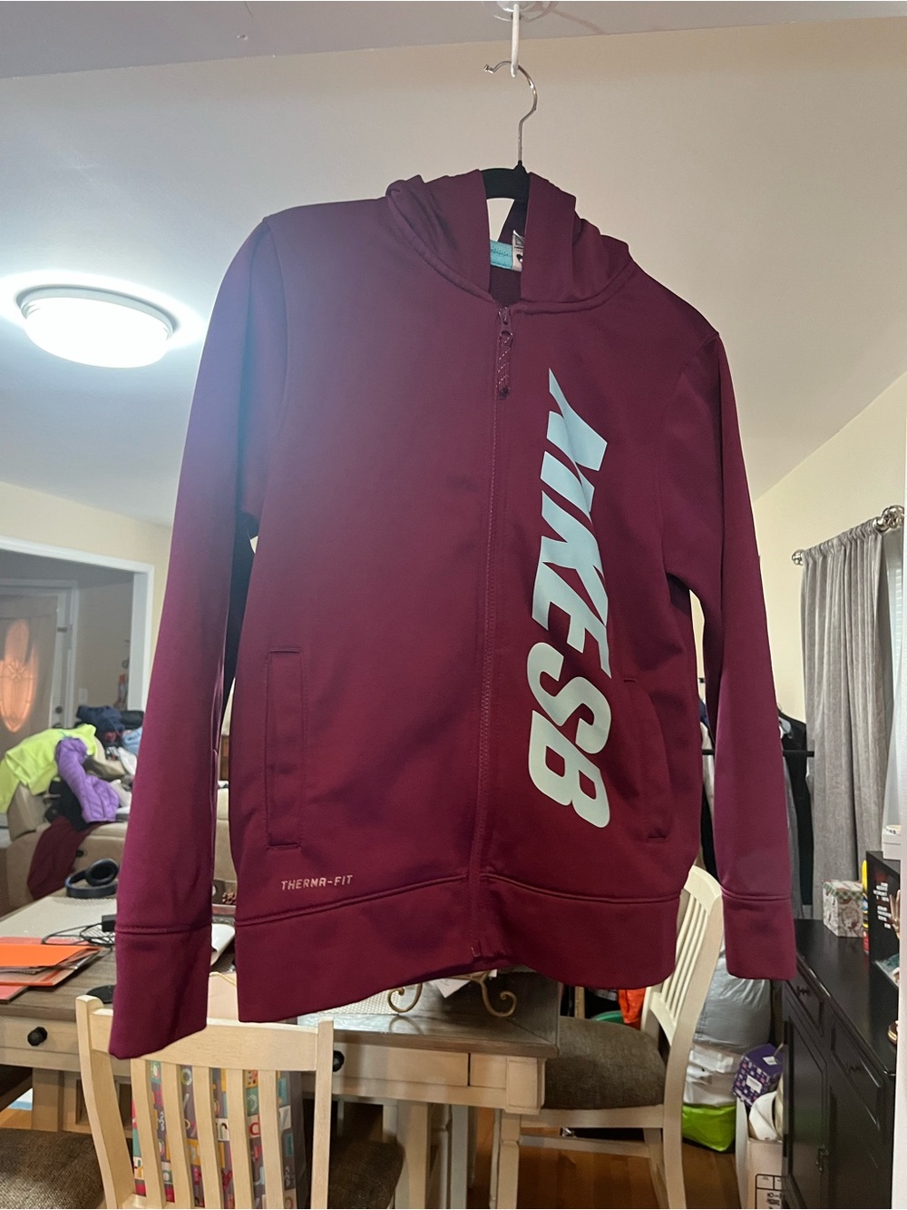 Nike Kids Burgundy Full-Zip Hooded Jacket with Light Blue Logo size large